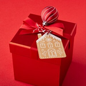 Gift tags on red background
